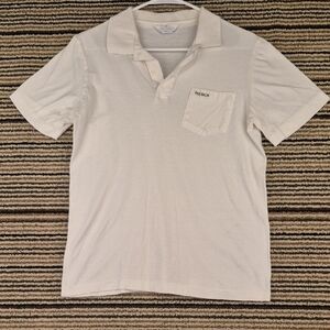 PAUL SIMON White Beige Pocket Cotton Mens Medium Polo Short Sleeve Shirt VTG 80s